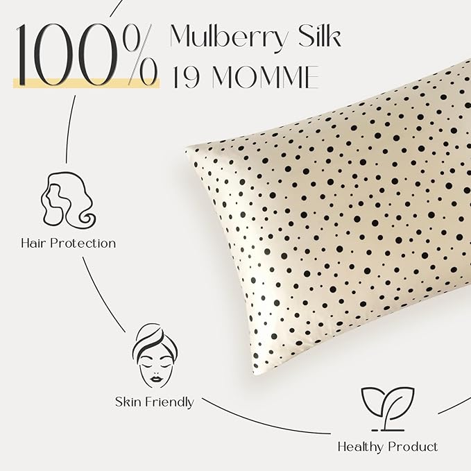 ZIMASILK 100% Pure Mulberry Silk Pillow Cases for Hair and Skin, Soft, Hypoallergenic & Smooth, Both Sides Grade 6A Silk, with Hidden Zipper, Gift for Women Men, 1pc (King 20"x36", Polka Dot)