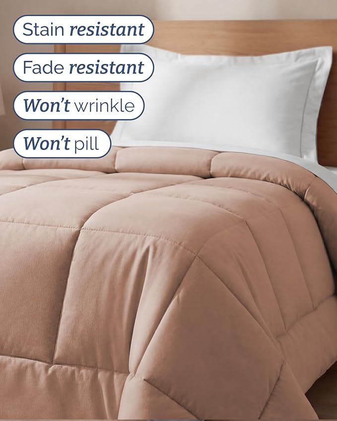 Twin Size, Mauve Alternative Down Comforter - Warm, Lightweight & Breathable Hotel Quality Bedding Set for Men, Women, Kids and Teens - All Season Oversized Cooling Microfiber Duvet Insert Comforter