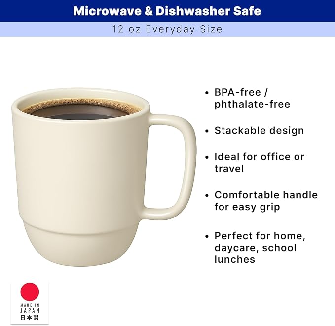 JapanBargain, 3-Pack Japanese Plastic Mug 12oz, Unbreakable BPA-Free Coffee Tea Water Cup, Microwave & Dishwasher Safe, Travel Camping Kids Juice Mug, Made in Japan, White
