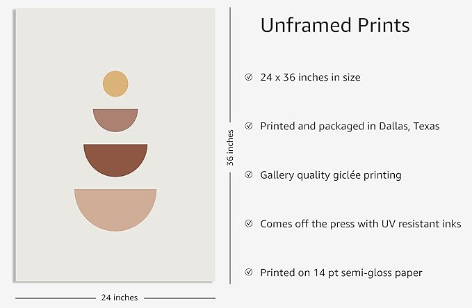 Y2K BOO Minimalist Geometric UNFRAMED Wall Art Stacked Semi-Circle Shapes Earth Tones Terracotta Brown Mid Century Modern 24x36 Inch Heavyweight Paper Studio Decor