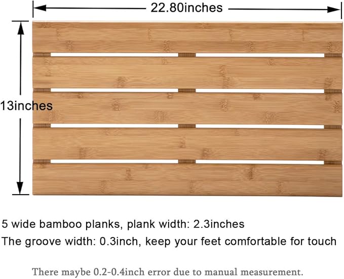 GOBAM Bamboo Bath Mat, Medium, 22.8 x 13 x 1.3 inches - Non-Slip Floor Mat for Bathroom, Spa, Sauna, Kitchen, Indoor & Outdoor Spaces, Shower Mat for Bathroom Decor - Natural