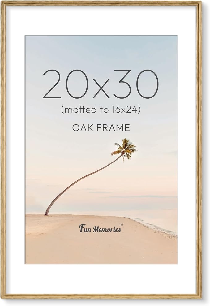 20x30 Picture Frame with Mat for 16x24, USA-Sourced Oak Wood Handcrafted Rounded Corner with HD Tempered Glass, 20 x 30 Gallery Wall Frames for Posters & Art Prints, Vertically or Horizontally