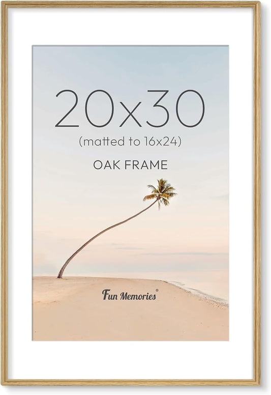 20x30 Picture Frame with Mat for 16x24, USA-Sourced Oak Wood Handcrafted Rounded Corner with HD Tempered Glass, 20 x 30 Gallery Wall Frames for Posters & Art Prints, Vertically or Horizontally