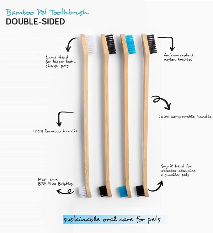 Mighty Mutt Bamboo Pet Toothbrush – Double-Sided Dog Toothbrush | Easy to Use for Dog Teeth Cleaning | Pet Friendly | Soft, Gentle Dog Tooth Brush for Any Size Breed – 4 Pack
