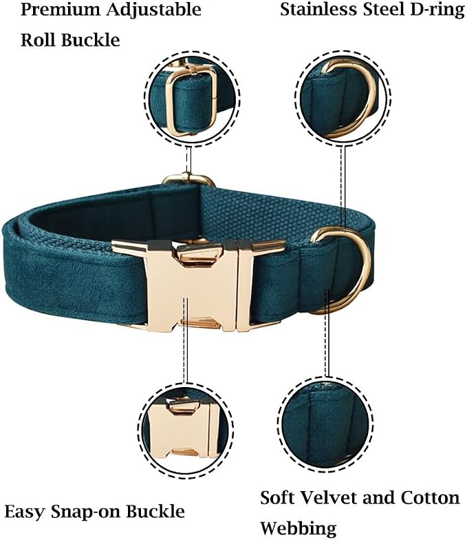 Velvet Dog Collar and Leash Set with Quick Release Metal Buckle | Bright & Stylish Leash and Collar Set, Soft Heavy Duty Pet Collars Adjustable for Samll Medium Large Dogs or Cats