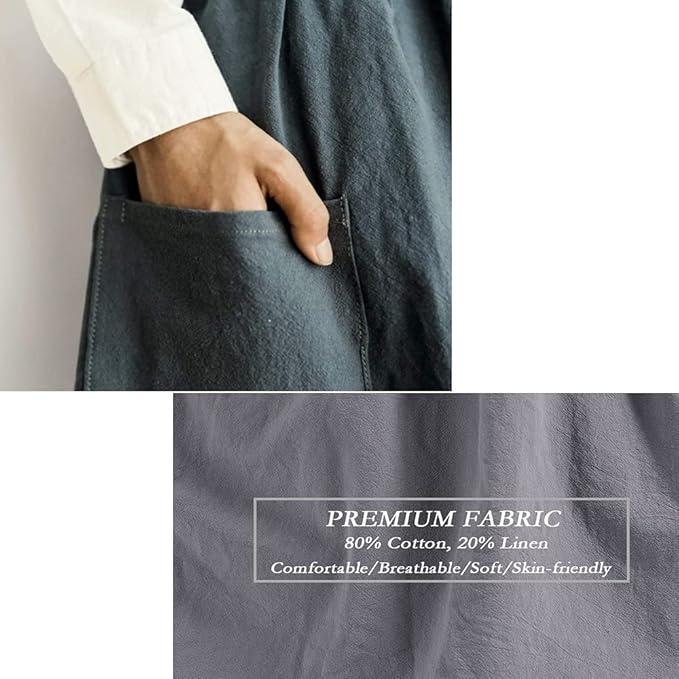 Cotton and linen Kitchen Cooking Aprons Dress for Women with Pockets Cute for Baking Painting Gardening Cleaning
