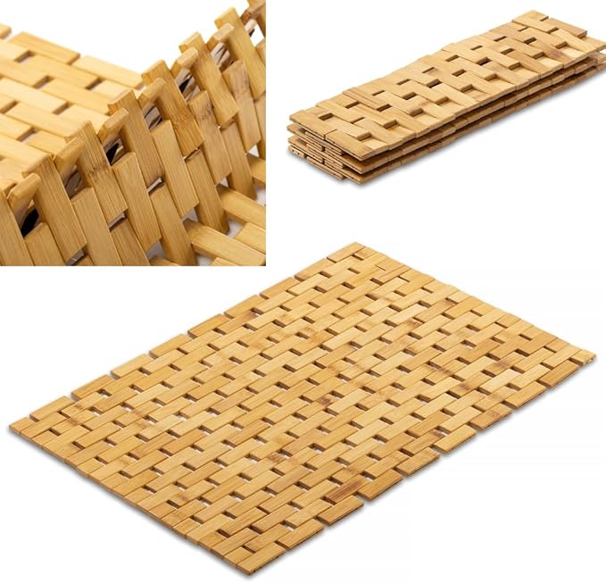 Bamboo Bath Mat with Anti Slip Pads,19.7x27.6 inches Bathroom Shower and Bathtub Floor Mats,Non Slip Water Proof Mat,Indoor Outdoor Use for Kitchen Bedroom Bathroom Toilet Pet Mat Floor Rug