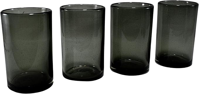MAREY Hand Blown Drinking Glasses Artisan Crafted from Mexico Set of 6 pieces (Smoke, Water 16 Oz.)
