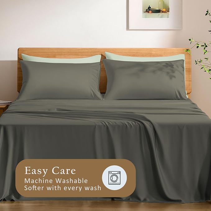 TOSMO Luxury Pillow Case Set of 2 - Cooling Viscose Derived from Bamboo, Oeko-TEX, Breathabl Silky Soft Pillow Cases with Envelope Closure (Queen, Charcoal)