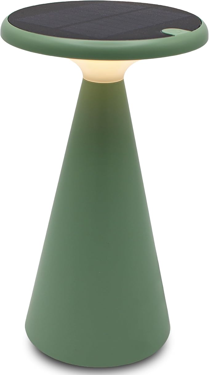 Portable Solar Powered Mushroom LED Table Lamp - Indoor/Outdoor Use - Stepless Dimming - Up to 45 Hour Rechargeable Battery - 1.6W, 160 lumens, 2700K - IP44 Weather Resistant - Green