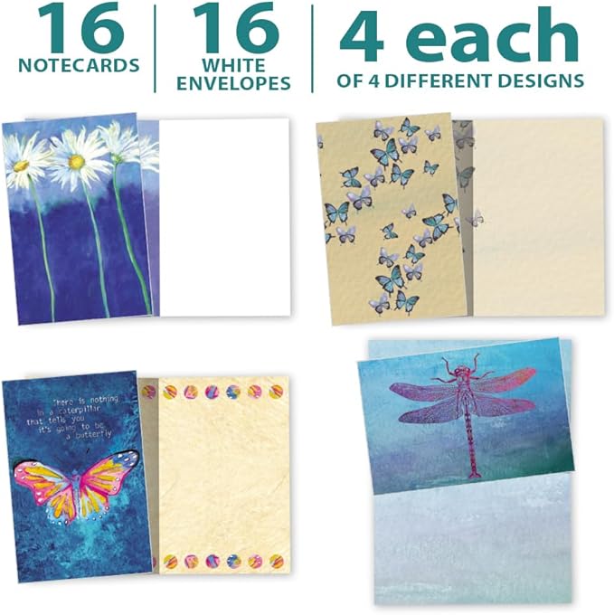 Tree-Free Greetings - All Occasion Cards - Artful Designs - 16 Assorted Cards + White Envelopes - Made in USA - 100% Recycled Paper - 4"x6" - In The Garden (FP54261)