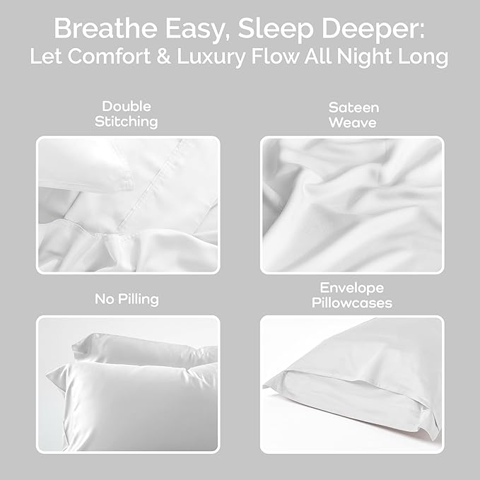 Pillow Cases King Size Set of 2 Pillowcases 100% Viscose from Bamboo Cooling Pillowcases, Soft & Breathable Pillow Case with Envelope Closure, White Pillow Cases (White)