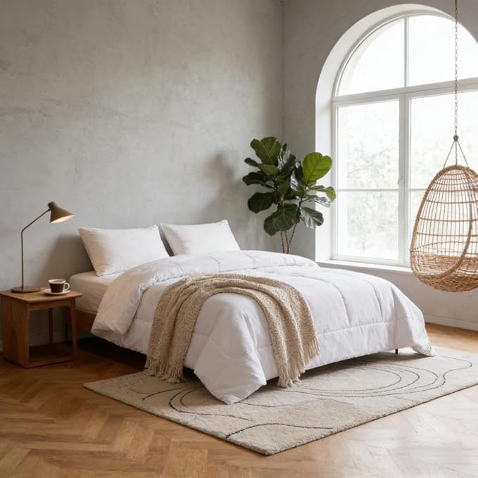 Simple&Opulence Down Alternative Comforter, Queen Size Duvet Insert with 100% Cotton Cover, Ultra-Soft Microfiber Quilted All Season Breathable Cooling Bed Comforter (Queen, White)