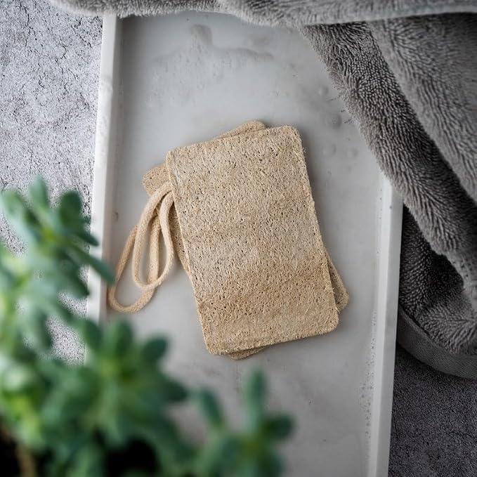 J&L Naturals Natural Loofah Pad 2-Pack, Pure Natural Loofah, Cotton, Biodegradable, Exfoliating