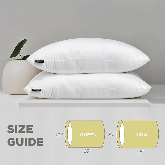 Farm To Home 100% Organic Cotton Cover Pillows King Size Set of 2, Down Alternative Hotel Quality Soft Bed Pillow for Back & Side Sleepers, Machine Washable, 20"x36", White