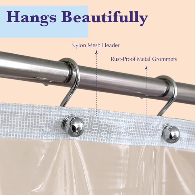 Epica Shower Curtain, Strongest Heavy-Duty Clear Vinyl 72"x72" Shower Curtain Liner, Waterproof Plastic Bathroom Curtains, Stain & Soap Scum Resistant with Rust-Proof Metal Grommets (Clear)