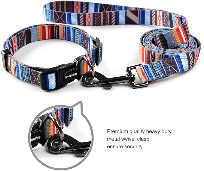 Ihoming Dog Collar and Leash Set for Daily Outdoor Walking Running Training, Splicing Design for Large Boys Girls Dogs Cats Pets, L-Up to 80LBS