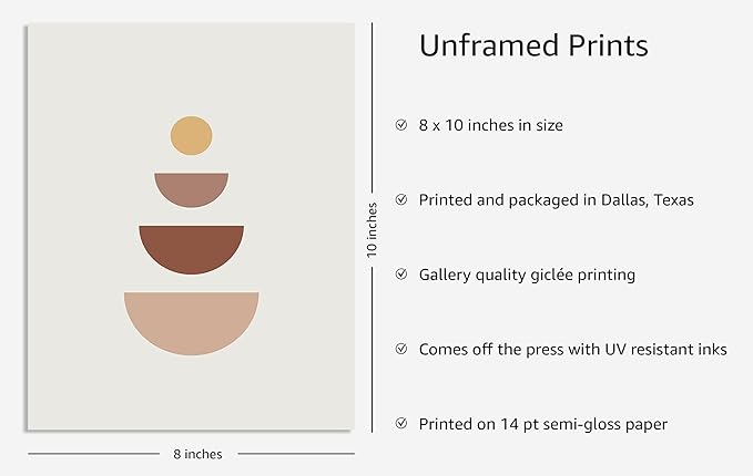 Y2K BOO Minimalist Geometric UNFRAMED Wall Art Stacked Semi-Circle Shapes Earth Tones Terracotta Brown Mid Century Modern 8x10 Inch Heavyweight Paper Studio Decor