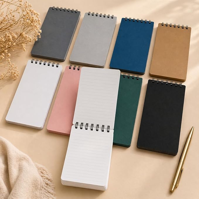 Small Spiral Notebook 8 Pack, 3x5 Pocket Notebooks Top Spiral, 60 Sheets Each Mini Notepad for Note Taking, To Do Lists, Travel, Office & School Supplies, Portable Note Pads