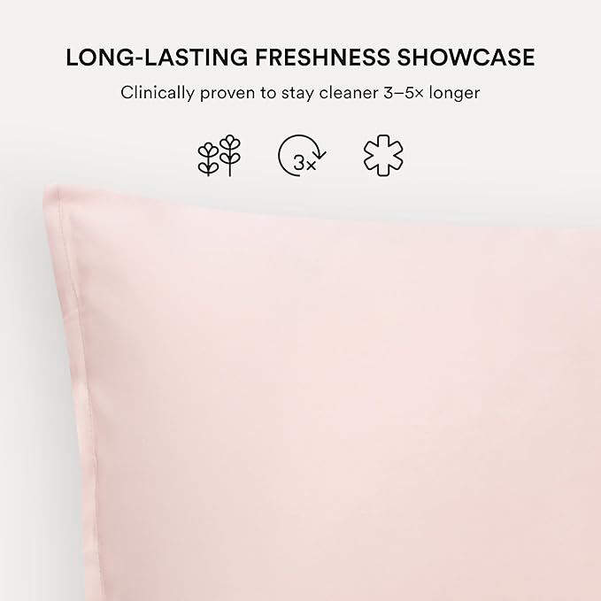 Clementine Sleepwear Essentials Organic Queen Size Pillowcase Ballet Pink | Two-Tone Bamboo and Silver Ion Silk for Acne-Prone Skin, Anti-Aging, and Hydrated Hair and Skin