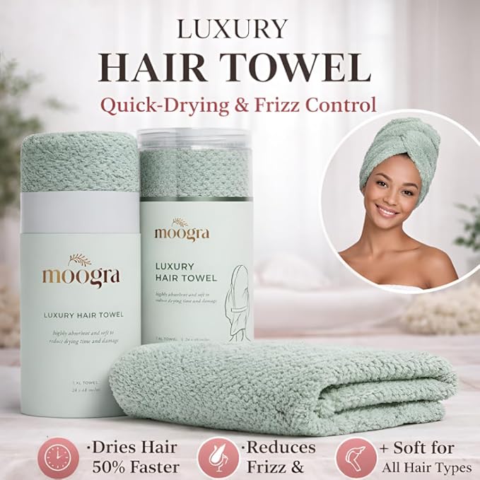 Luxury Microfiber Hair Towel Wrap for Women - Quick Dry, Super Absorbent Hair Turban, Soft & Lightweight Anti-Frizz Towel for Long, Thick & Curly Hair (Sage Green, 48" × 24")