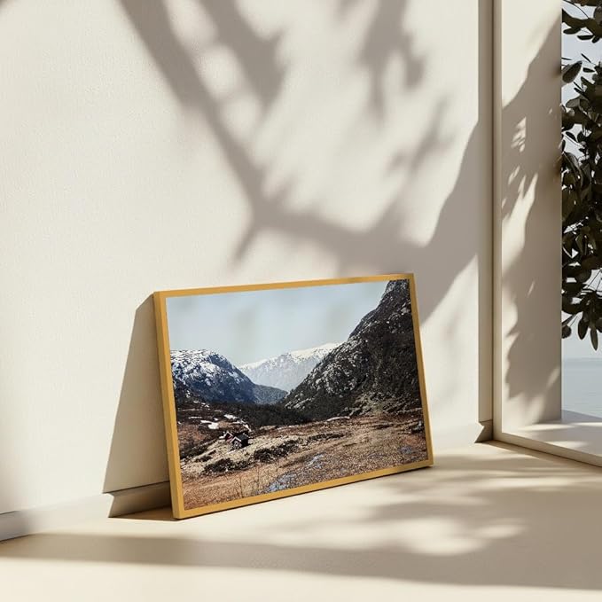 Monem Art Scandinavian Mountain Cabin Landscape Photography Print - Nordic Nature Scenic Art Poster - Wall Decor for Living Room, Bedroom or Office - 18x24 Gold Framed CANVAS by Mareike Bohmer