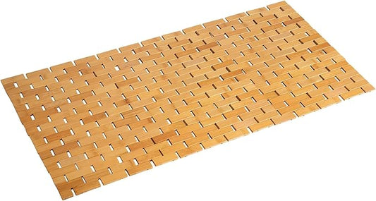 Bath Mat Bathroom Runner Long Large Rugs Floor Wood Shower Bathtub Waterproof Non Slip Accessories 16x34 Inch Easy to Clean, Natural, 1 pc