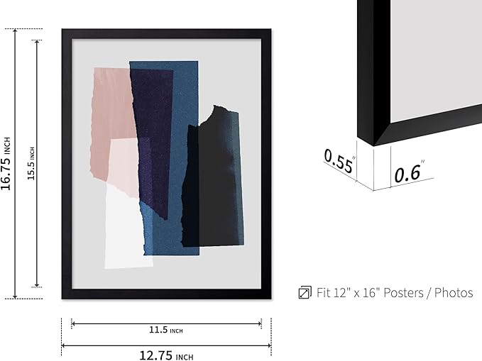 Monem Art Abstract Torn Paper Collage Print - Minimalist Modern Art Poster - Wall Decor for Living Room, Bedroom or Office - 12x16 Black Framed Wall Art by Mareike Bohmer