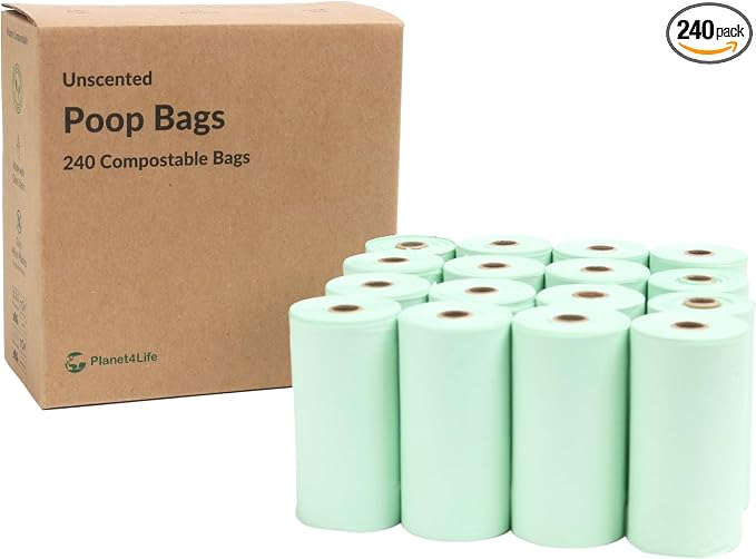 100% Compostable & Biodegradable Dog Poop Bags Leak-Proof and Extra Thick Light Green Dog Bags Pet Waste Bags for Big and Small Dogs - Unscented - Planet4Life (Pack of 240)