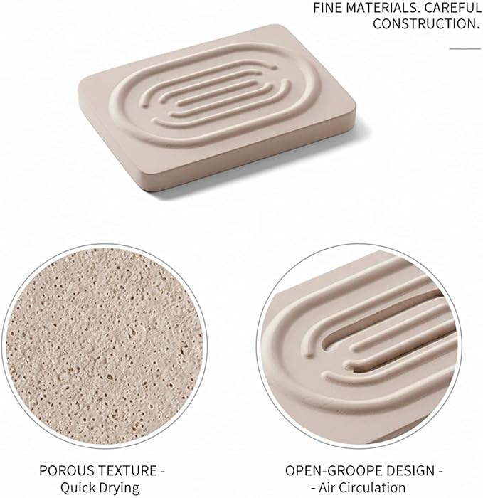 Diatomaceous Earth Soap Dish, Porous Stone Bar Soap Holder for Bathroom Sink & Counter, 4.7 x 3.1 Inch Tray