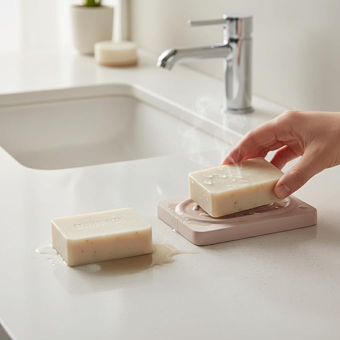 Diatomaceous Earth Soap Dish, Stone Bar Soap Holder for Bathroom Sink & Counter, 4.7 x 3.1 Inch Tray