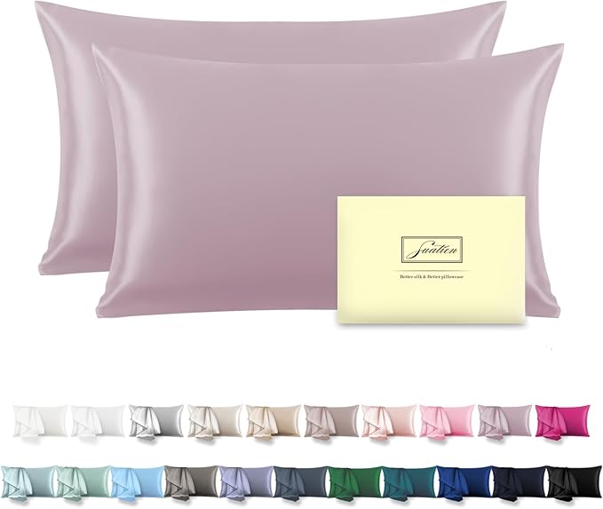 Silk Pillow Cases 2 Pack,Soft Breathable and Sliky Standard Size Pillow Cases Set of 2,Natural Mulberry Silk Pillowcase Set of 2 for Hair and Skin with Hidden Zipper (Lavender,20"X 26",2pcs)