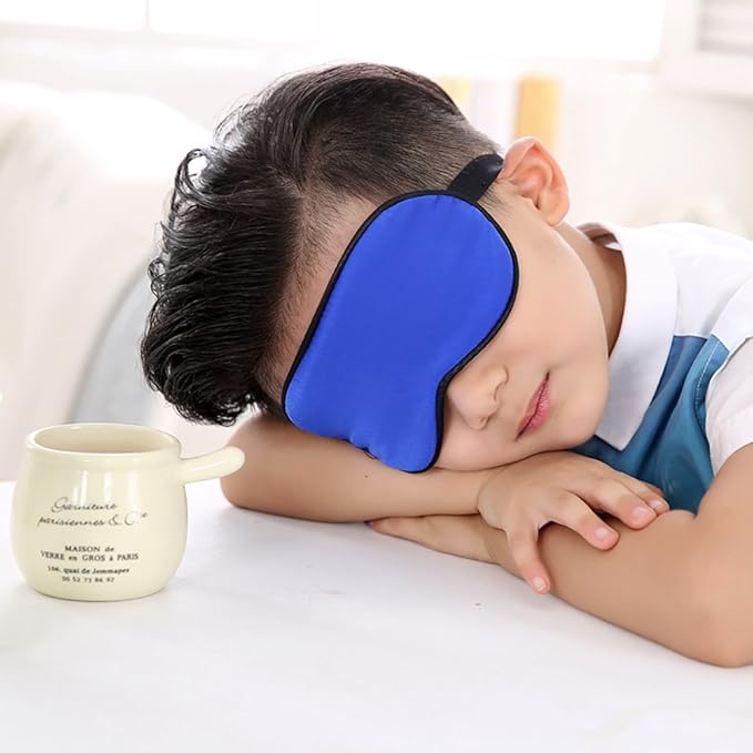 100% Natural Silk Sleep Eye Mask Kids, Cute Night Sleeping Mask with Adjustable Elastic Strap for Girls Boys Child (Blue Small)