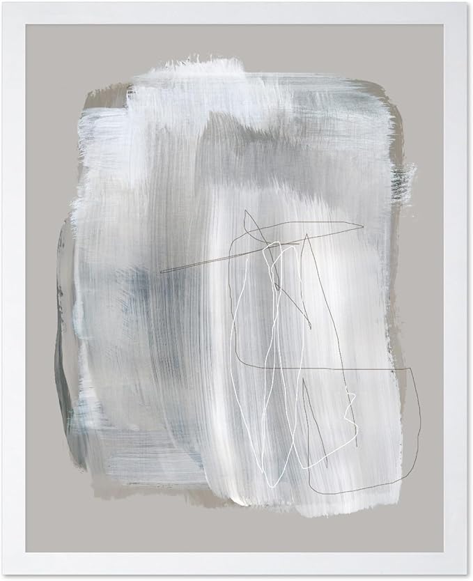 Monem Art Abstract Minimal Brushstroke Print - Scandinavian Neutral Line Art Poster - Wall Decor for Living Room, Bedroom or Office - 8x10 White Framed Wall Art by Mareike Bohmer