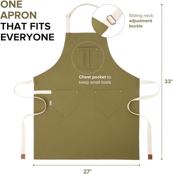 Cotton Canvas Apron for Women & Men – Adjustable Neck Strap & Waist Ties with Pockets