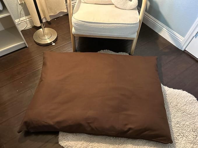 Natural Cotton Canvas Dog Bed – Raw Cotton Filled Pet Cushion Insert, Breathable Eco-Friendly Dog Mattress, Durable Washable Cover with Zipper (Dark Brown, X Large 53"x36"x5")