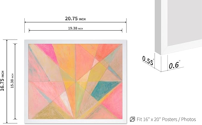 Monem Art Colorful Geometric Abstract Painting Print - Pastel Art Deco Style Art Poster - Wall Decor for Living Room, Bedroom or Office - 16x20 White Framed Wall Art by Renee Stramel