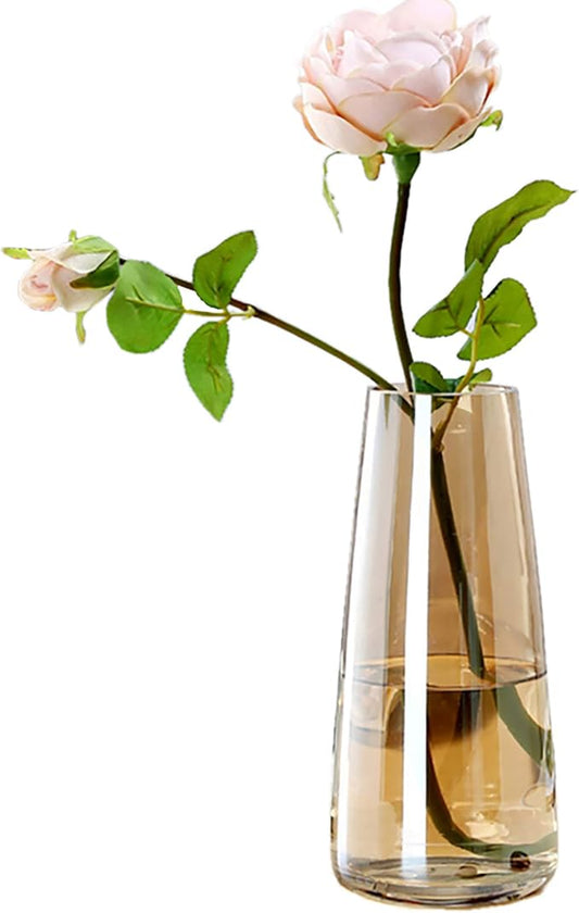FANTESTICRYAN Modern Glass Vase Crystal Glass Vase for Home Office Decor (Crystal Amber)