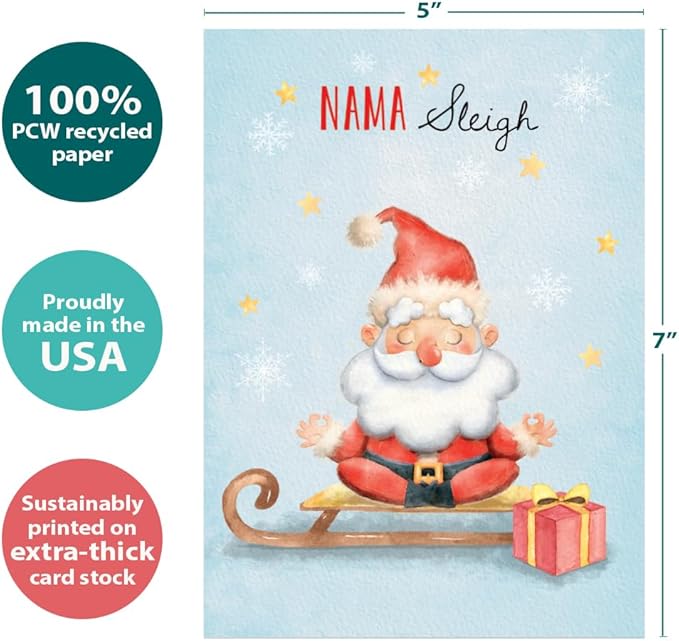 Tree-Free Greetings - Christmas Greeting Cards - Artful Designs - 12 Cards + Matching Envelopes - Made in USA - 100% Recycled Paper - 5"x7" - Nama Sleigh (HP60532)