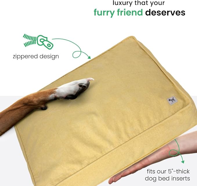 Molly Mutt Elysium Dog Bed Duvet Cover, GOTS-Certified 100% Cotton Canvas Cover for Dog, Puppy, or Cat Bed, Durable, Washable, and Free of Harmful Chemicals, Small, 22"x27"x5", Yellow
