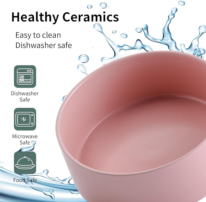 Pink Raised/Elevated Ceramic Dog Bowl for Medium Large Sized Breeds,Large Dog Food Water Bowl with Stand,8 in Non Slip Heavy Weighted 1800ml/ 7.6 Cups/60 OZ