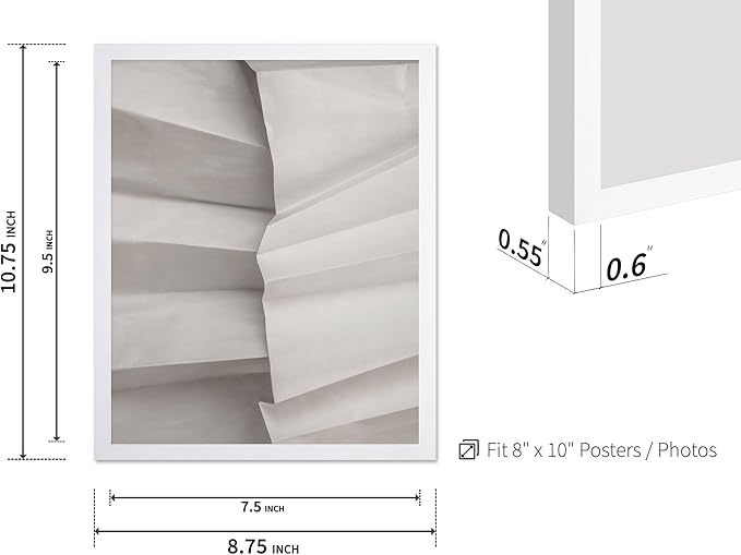 Monem Art Minimalist Folded Paper Texture Print - Neutral Abstract Modern Art Poster - Wall Decor for Living Room, Bedroom or Office - 8x10 White Framed Wall Art by Mareike Bohmer