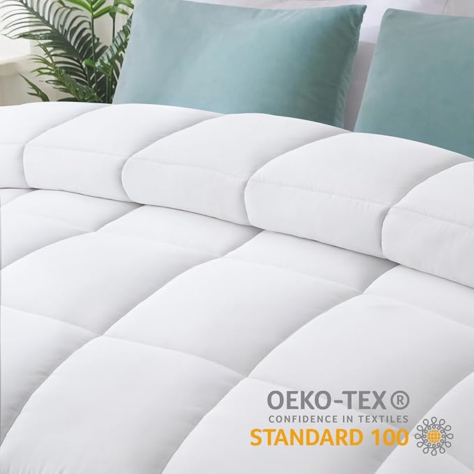 COHOME Oversized Queen Size Comforter, All-Season Quilted Down Alternative Duvet Insert, Luxury Hotel Reversible GentleSoft Comforter with Anti-Clump Tech & 8 Tabs,Pure White