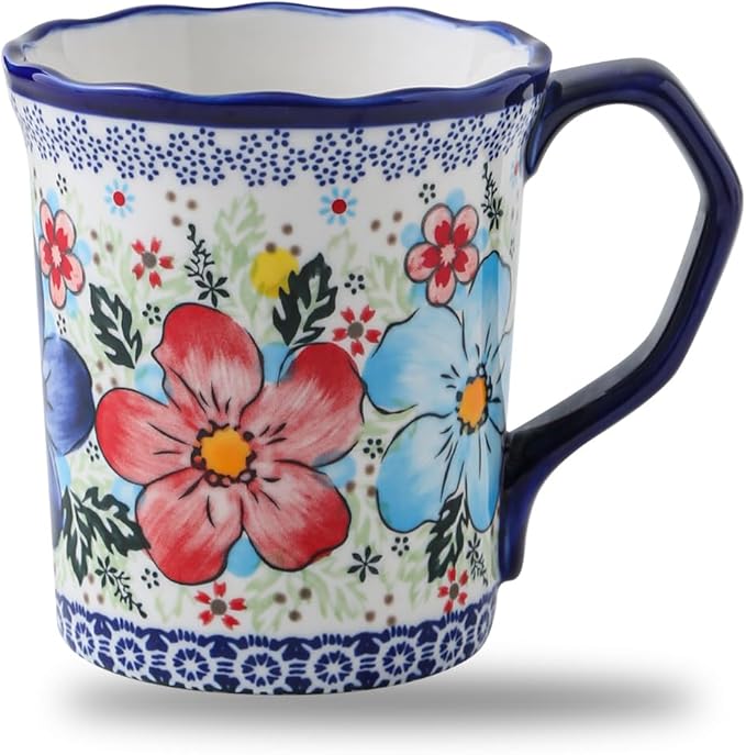 Handmade Ceramic Coffee Mug 13 oz Large Porcelain Pottery Cup For Coffee, Tea Cappuccino, Americano, Latte, Dishwasher Microwave Safe Day Gift for Moms, Girls, Ladies Housewarming Present