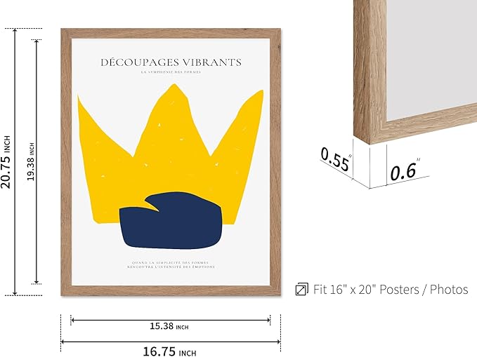 Monem Art Minimalist Crown Silhouette Print - Modern Abstract Shape Poster - Wall Decor for Living Room, Bedroom or Office - 16x20 Beige Framed Wall Art by Rs Lab Studio
