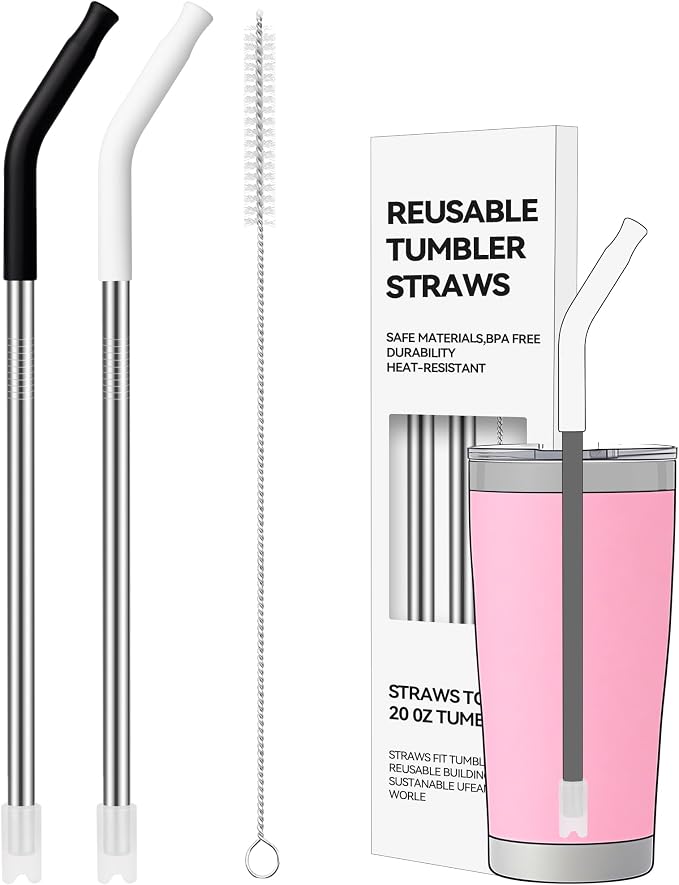 2 PCS 20 oz Straight Metal Straws with Silicone Tip for Tumbler | Long Drinking Replacement Straw for YETI, STANLEY, US Acrylio, BJPKPK, Simple Modern and so on