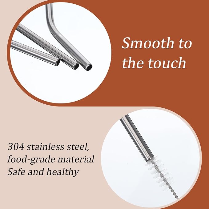 12 Pack Reusable Stainless Steel Straws with 2 Cleaning Brushes, 4 Sizes | Straight & Bent Short Metal Straws, Metal Drinking Straw for Coffee Mugs, Small Glasses or Cups