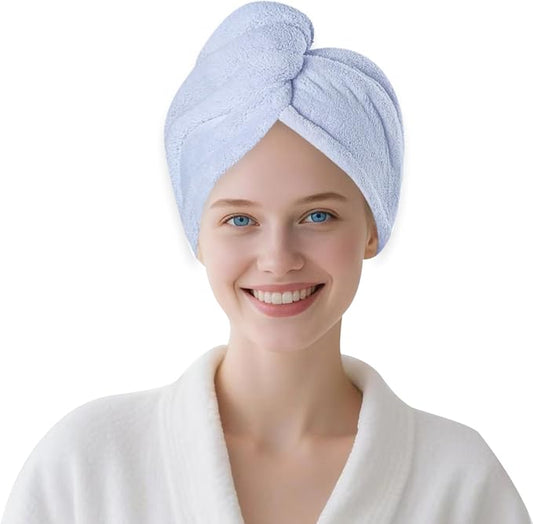 1 Pack Single Layer Light Blue Microfiber Hair Drying Towel Wrap for Women, Hair Turbans Towel for Wet Hair,Turbie Twist Hair Towels (Light Blue Color - Single Layer)
