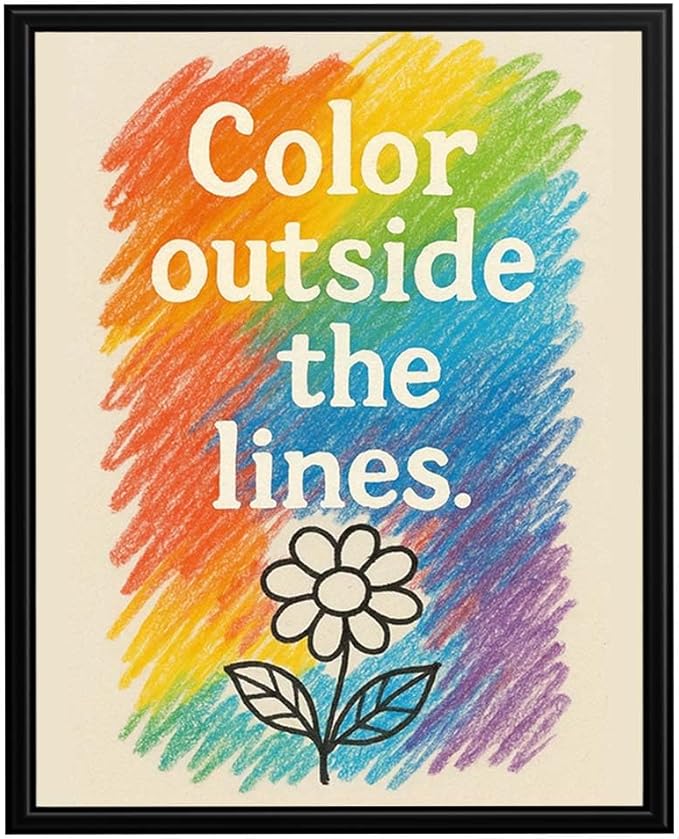 InkFlow Posters Rainbow Typography with Flower Poster - Fun Graphic Print for Kids Bedroom, Playroom, Nursery - Positive Creative Decor - 8x10 Unframed Canvas Print