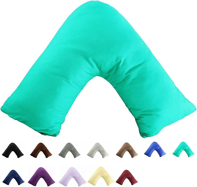 TAOSON 100% Cotton 300 Thread Count V-Shaped Pillow Case - Solid Teal Boomerang Tri Cushion Cover for Standard Pillow (Cover Only, No Insert)
